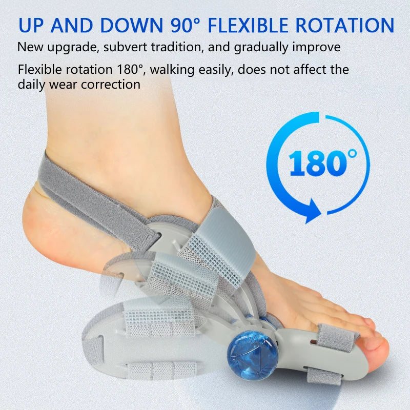 Unisex Bunion Foot Adjuster Rotating Knob Hallux Valgus Splint Big Toe Straightener Brace with Heel Strap for Left Right Foot