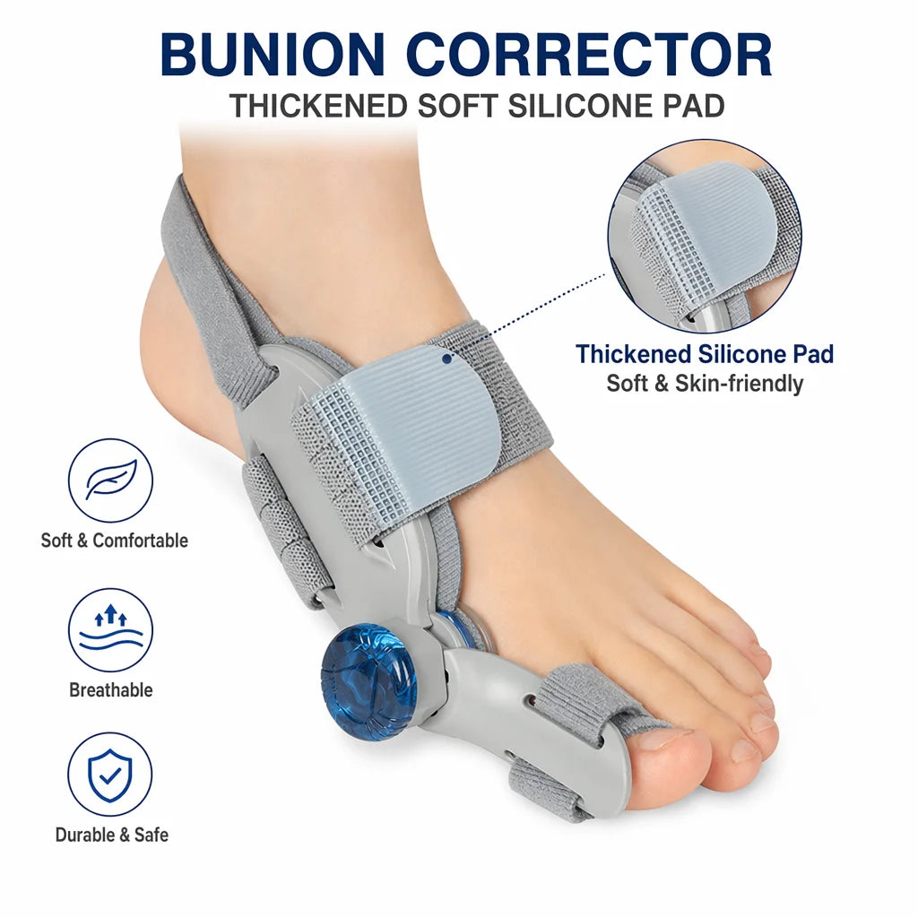 Unisex Bunion Foot Adjuster Rotating Knob Hallux Valgus Splint Big Toe Straightener Brace with Heel Strap for Left Right Foot
